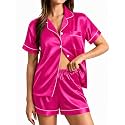 SWOMOG Womens Silk Satin Pajamas Set Short