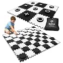 Swooc Games® - 2-in-1 Premium Giant Checkers & Tic Tac Toe Game (4ft x 4ft) - 100% High Density EVA Foam Mat & Pieces - Extra Large Checkers Set with Jumbo Checkerboard and Yard Size Tic Tac Toss