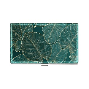 swooflia business card holder case wallet for men women metal green tropical leaves slim pocket purse square card cases cute for realtors real estate agents