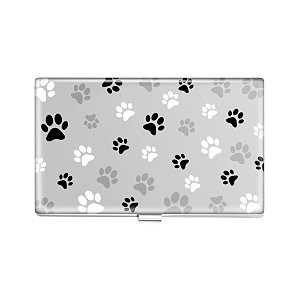 swooflia business card holder case wallet for men women metal dog paw grey slim pocket purse square card cases cute for realtors real estate agents