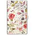 Swooflia Business Card Holder Case Wallet for Women Metal Pink Retro Flower Slim Pocket Purse Square Card Cases Cute Gifts For Realtors Real Estate Agents, Flowers 1