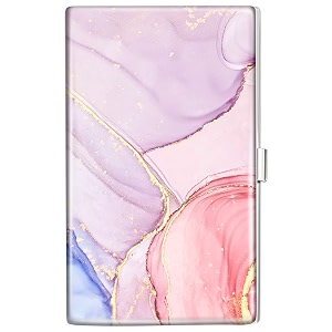 swooflia metal business card holder case for women men pink marble minimalist