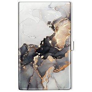 swooflia metal business card holder case for women men grey marble minimalist