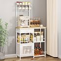 SWTYMIKI Coffee Bar with Hanging Rack - Farmhouse Coffee Stand Station Multi-Purpose Buffet Sideboard Cabinet with Drawers - Kitchen Bar Table for Living Room, Corner, Small Space, Natural