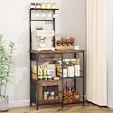 SWTYMIKI Coffee Bar with Hanging Rack - Farmhouse Coffee Stand Station Multi-Purpose Buffet Sideboard Cabinet with Drawers - Kitchen Bar Table for Living Room, Corner, Small Space, Espresso