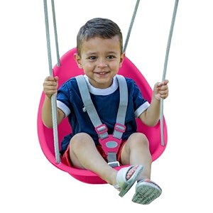 swurfer coconut baby swing - comfy outdoor swing with adjustable 3-point harness secure locking blister-free rope - for ages 9 months