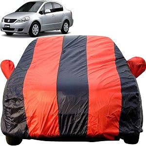 sx4 dustproof car cover with mirror pockets red blue stripes taffeta polystertriple stitched compatible with maruti sx4 car cover 2007 to 2015 sx4 car accessories