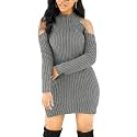 SxClub Women's Winter Sweater Dresses Sexy Cold Shoulder Pullover Dress