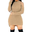 SxClub Women's Winter Sweater Dresses Sexy Cold Shoulder Pullover Dress