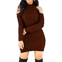 SxClub Women's Winter Sweater Dresses Sexy Cold Shoulder Pullover Dress