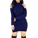 SxClub Women's Winter Sweater Dresses Sexy Cold Shoulder Pullover Dress