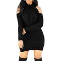 SxClub Women's Winter Sweater Dresses Sexy Cold Shoulder Pullover Dress