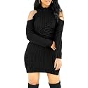 SxClub Women's Winter Sweater Dresses Sexy Cold Shoulder Pullover Dress