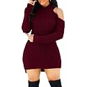SxClub Women's Winter Sweater Dresses Sexy Cold Shoulder Pullover Dress