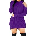 SxClub Women's Winter Sweater Dresses Sexy Cold Shoulder Pullover Dress