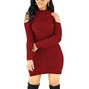 SxClub Women's Winter Sweater Dresses Sexy Cold Shoulder Pullover Dress