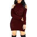 SxClub Women's Winter Sweater Dresses Sexy Cold Shoulder Pullover Dress
