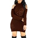 SxClub Women's Winter Sweater Dresses Sexy Cold Shoulder Pullover Dress