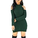 SxClub Women's Winter Sweater Dresses Sexy Cold Shoulder Pullover Dress