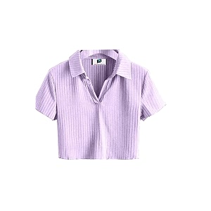 SXV Lavender Ribbed Polo Collar Crop t-Shirt