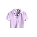 SXV Lavender Ribbed Polo Collar Crop t-Shirt