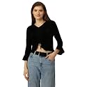 SXV Ruched Pullover Black Velvet Crop Top