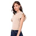 SXV Solid Beige High Neck Ruffle Sleeve