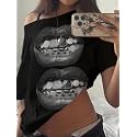 SXV STYLE Casual Minimalist Lip Print Off-Shoulder