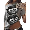 SXV STYLE Casual Minimalist Lip Print Off-Shoulder