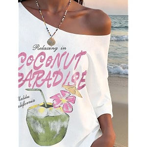 SXV STYLE Womens Casual Letter Print Asymmetric