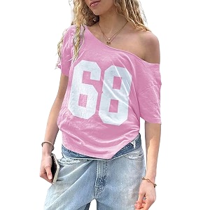 SXV STYLE Womens Off Shoulder T-Shirt Pink