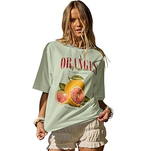 SXV STYLE Womens Oversized Graphic T-Shirt Oranges