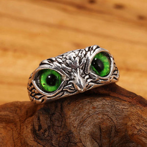 syfer owl eye ring for men and women adjustable stainless steel silver plated ring