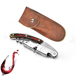 syga 3 in 1 corkscrew beer wine bottle opener with leather cover spring-loaded double lever serrated foil cutter barware gear waiter39s corkscrew of sommeliers waiters bartenders gift- red amp green
