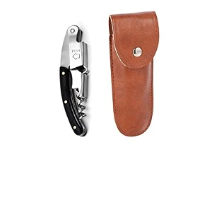 syga 3 in 1 corkscrew beer wine bottle opener with leather cover spring-loaded double lever serrated foil cutter barware gear waiter39s corkscrew of sommeliers waiters bartenders gift- black