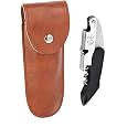 SYGA 3 in 1 Corkscrew Beer Wine Bottle Opener with Leather Cover Spring-Loaded Double Lever, Serrated Foil Cutter Barware Gear Waiter's Corkscrew of Sommeliers, Waiters, Bartenders Gift- Black
