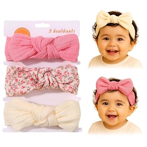 syga 3 pcs baby headband nylon bow soft stretchable hairband for newborn infant toddler kids for 0-3 year type-f free size
