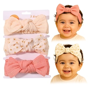 syga 3 pcs baby headband nylon bow soft stretchable hairband for newborn infant toddler kids for 0-3 year type-c free size