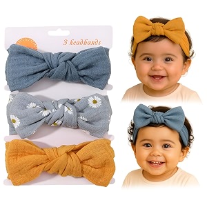 syga 3 pcs baby headband nylon bow soft stretchable hairband for newborn infant toddler kids for 0-3 year type-e free size