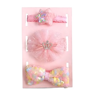 syga 3 pack baby girl headbands  soft stretchable glitter hairbands with star crown amp sequin bow designs comfortable elastic headband for newborns infants amp toddlers for 0-3 years pink style 1040