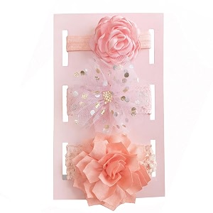 syga 3 pcs baby girl headband soft flower bow strechable hairband suitable for newborns infants toddlers and kids 0-3 years color - 1001pink