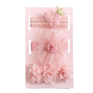 syga 3 pack baby girl headbands  soft stretchable flower amp crown hairbands comfortable nylon elastic hair accessories for newborns infants and toddlers 0-3 years pink style 1020