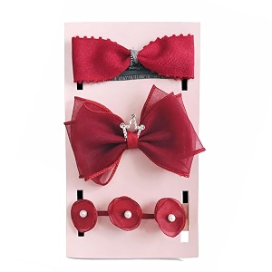 syga 3 pack baby girl headbands  soft stretchable satin bow amp pearl flower hairbands elegant elastic headband for newborns infants amp toddlers for 0-3 years red style 1050