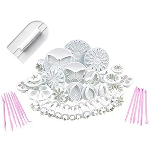 syga 48 pieces decorating kit containing 33 flower fondant cake sugarcraft cookie mould with 1 cake smoother and 14 fondant sticks