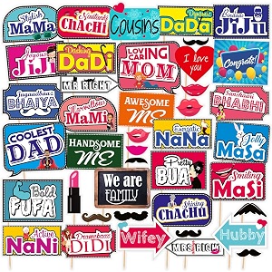syga all occasion indian family photo booth party props craft item for wedding baby shower birthday multi color set of 41 large
