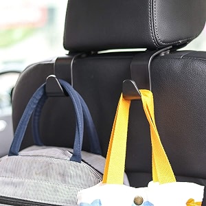 syga car seat headrest hook for handbag purse coat universal fit for vehicle car black - 2 pcs