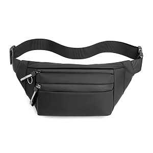 syga chest bag waist fanny pack running belt for men women unisex bum bag with headphone jack and 2-zipper pockets adjustable belt for outdoors yoga workout hiking gifts for men women- black