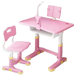 syga polypropylene kids height adjustable desk and chair set study table writing desk with eye protection lamp bookshelf 70cm pink deskset with correctormatte
