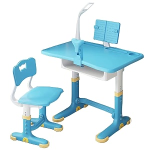 syga polypropylene kids height adjustable desk and chair set study table writing desk with eye protection lamp bookshelf 70cm blue deskset with correctormatte