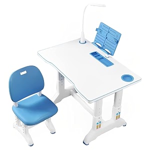 syga kids height adjustable desk and chair set study table writing desk with eye protection lamp 80cm  prince blue deluxe matte